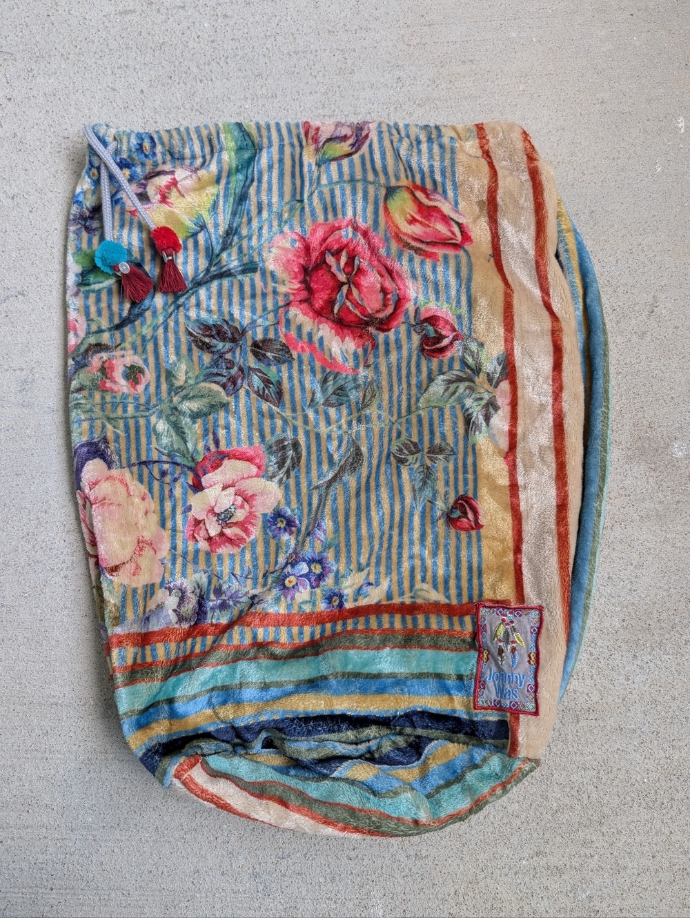 Johnny Was Boho Drawstring Blanket Bag Floral Print Travel Yoga Storage Bag
